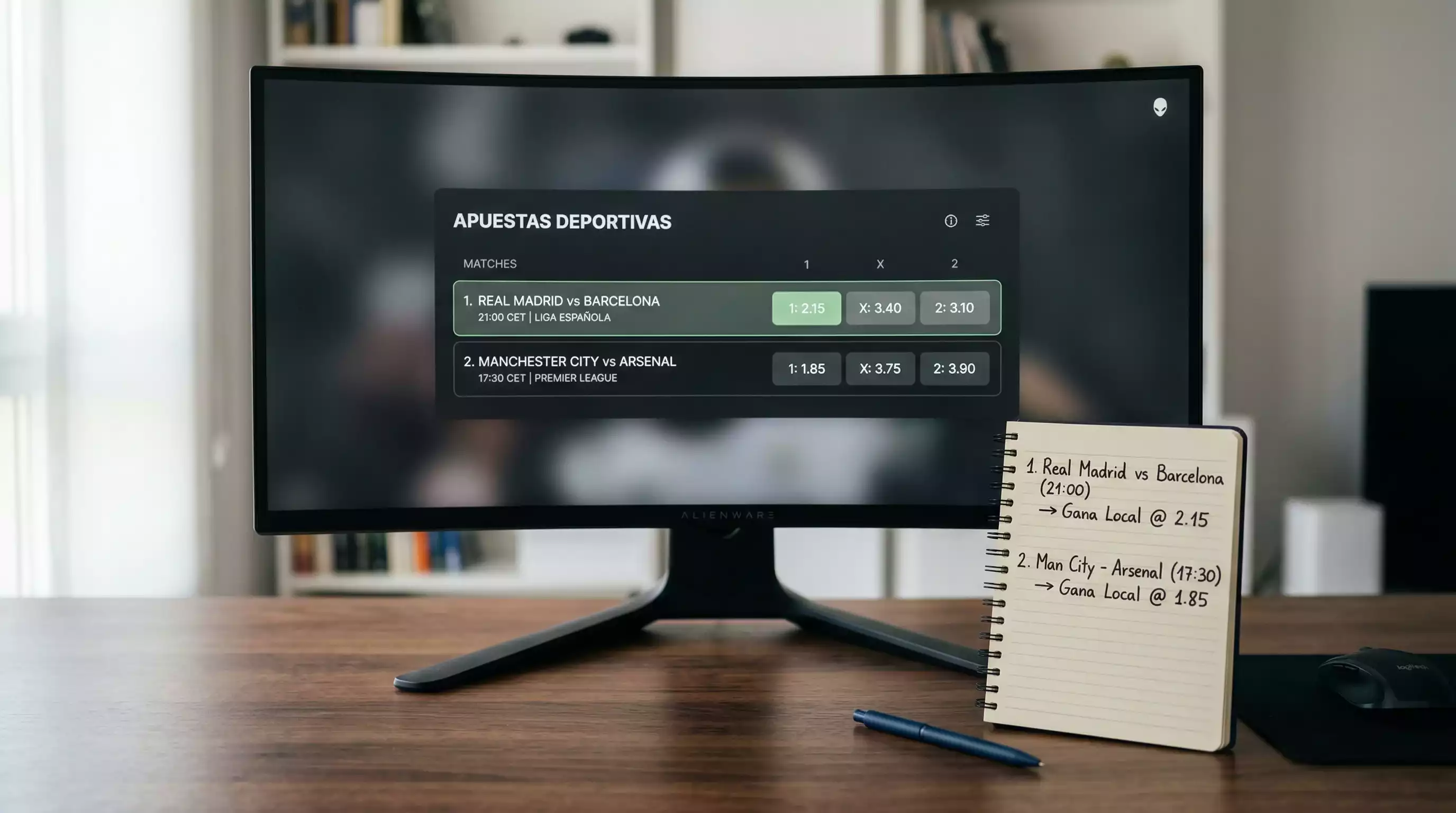 Pantalla con cuotas y mercados de apuestas para un partido de la Bundesliga